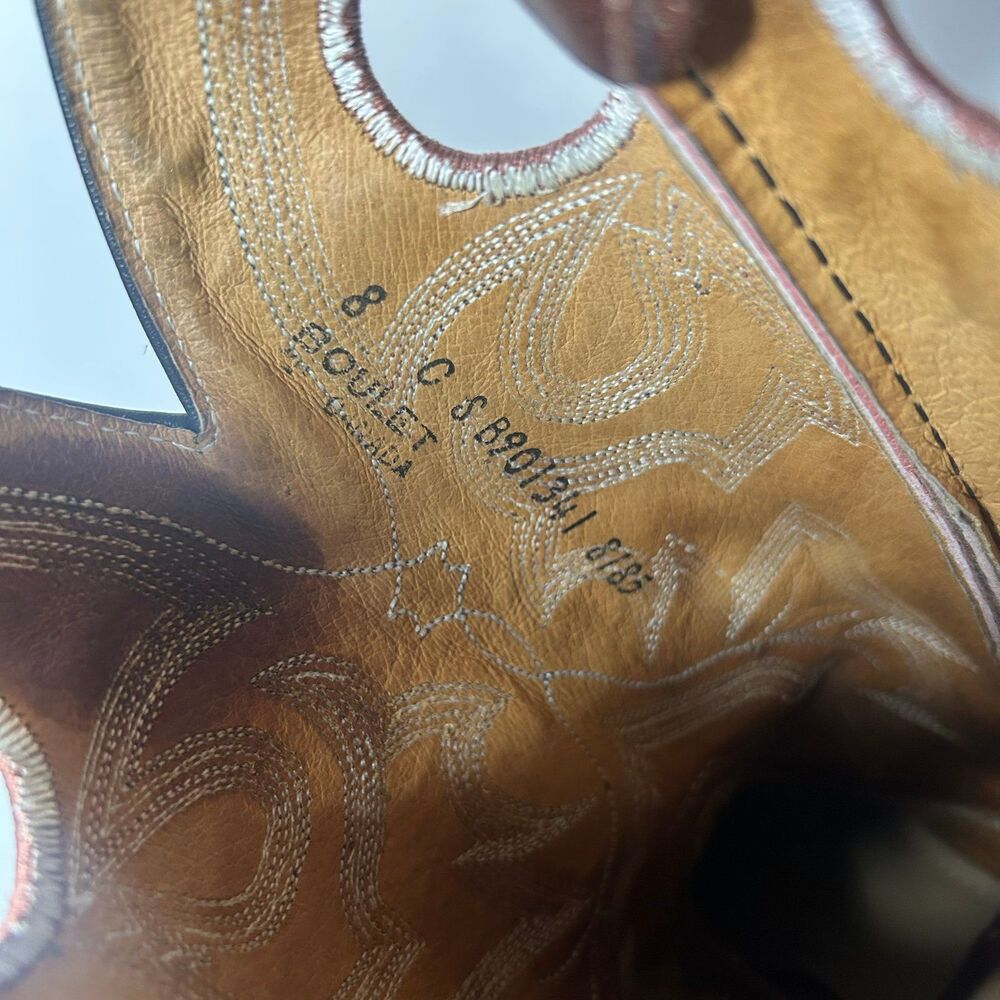 Boulet Women’s Cowboy Boots Size 8 C Brown Pink Leather Western Boots - Picture 6 of 8